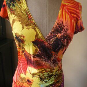 Bellisima West Vibrant Tropical Rouched Dress I Size S/M